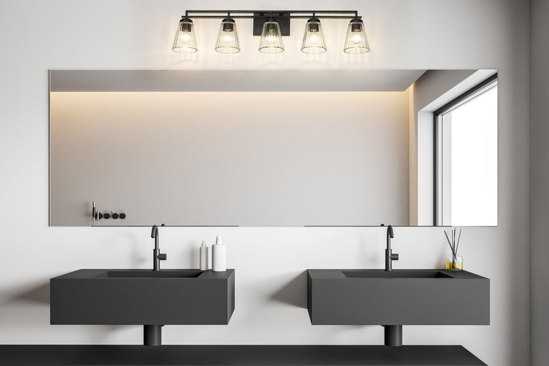 Lyna 5 Light 38.75" Vanity in Matte Black in a room setting