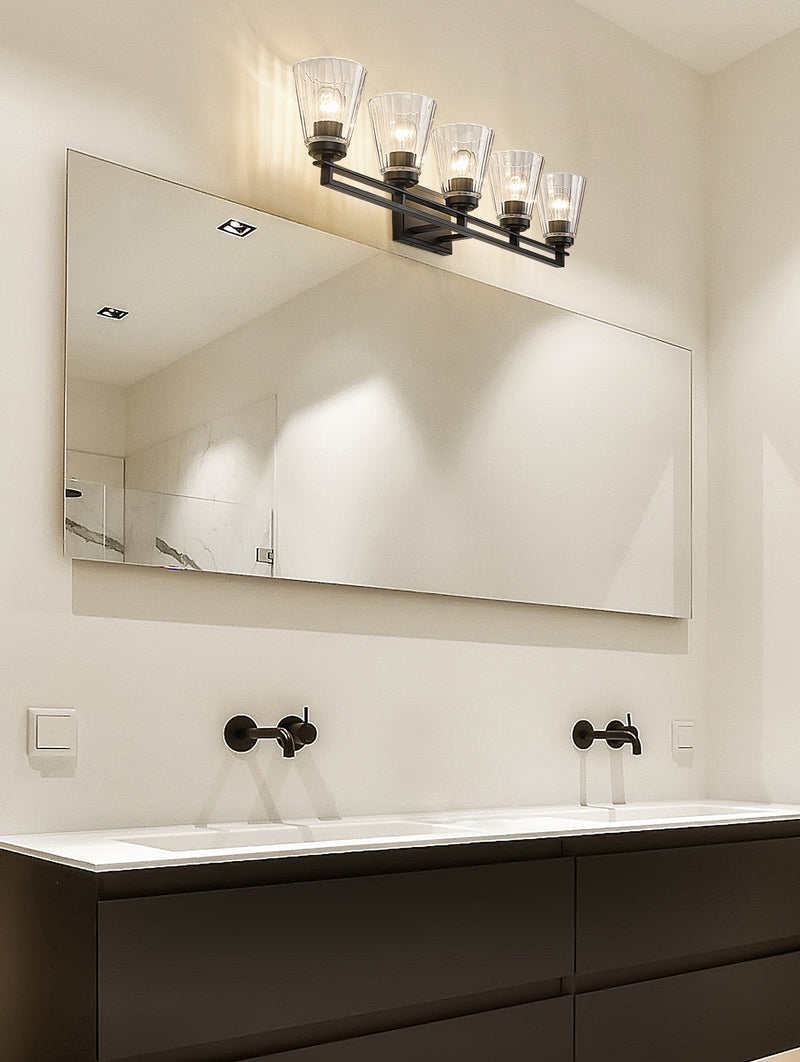 Lyna 5 Light 38.75" Vanity in Matte Black in a room setting