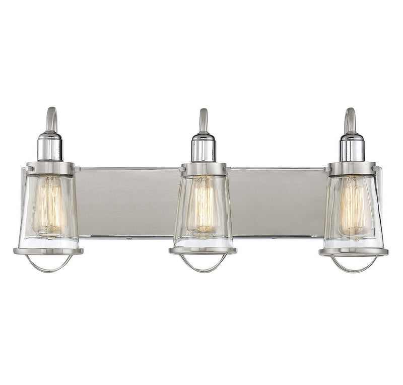 Lansing 3-Light Bath Vanity Light in Satin Nickel with Polished Nickel Accents