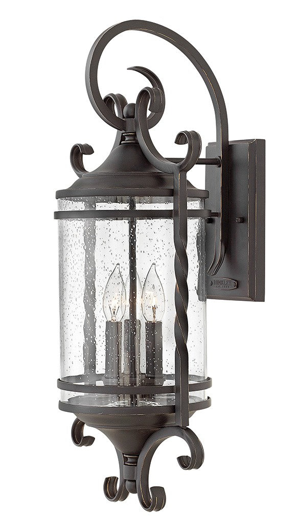 Casa Extra Large Wall Mount Lantern in Olde Black with Clear Seedy glass