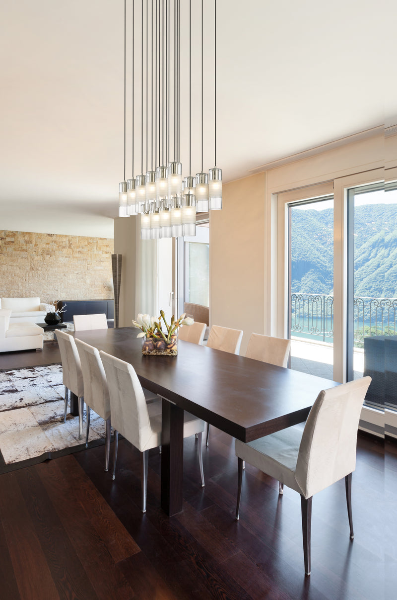 Alton 17 Light 42" Linear Pendant in Brushed Nickel in a room setting