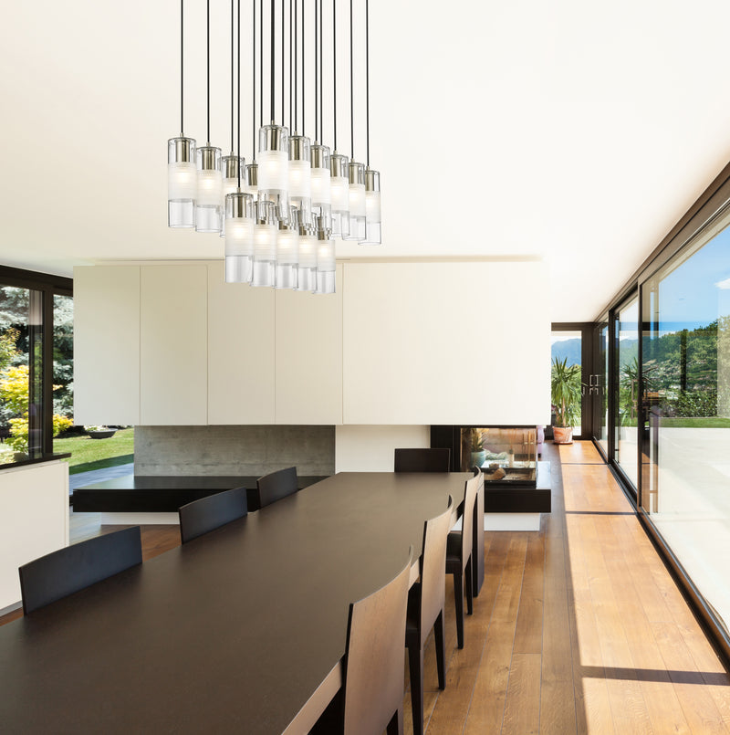 Alton 17 Light 42" Linear Pendant in Brushed Nickel in a room setting