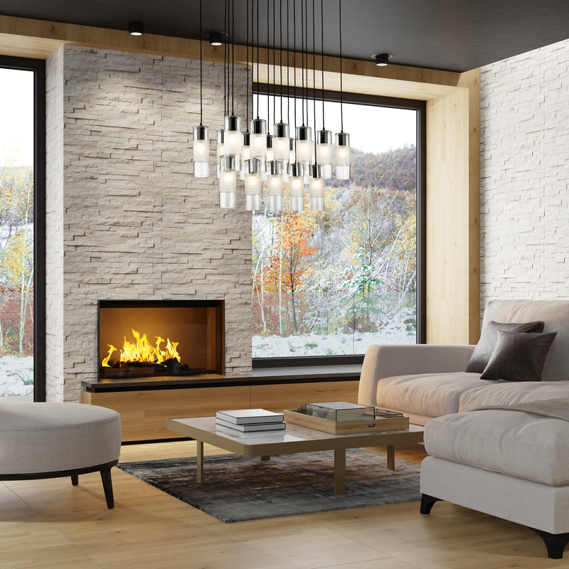 Alton 17 Light 42" Linear Pendant in Matte Black in a room setting
