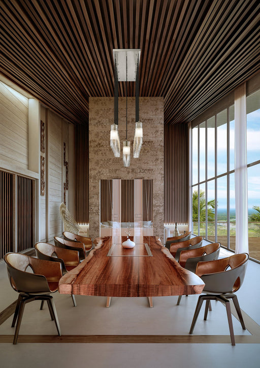 Alton 23 Light 54" Linear Pendant in Brushed Nickel in a room setting