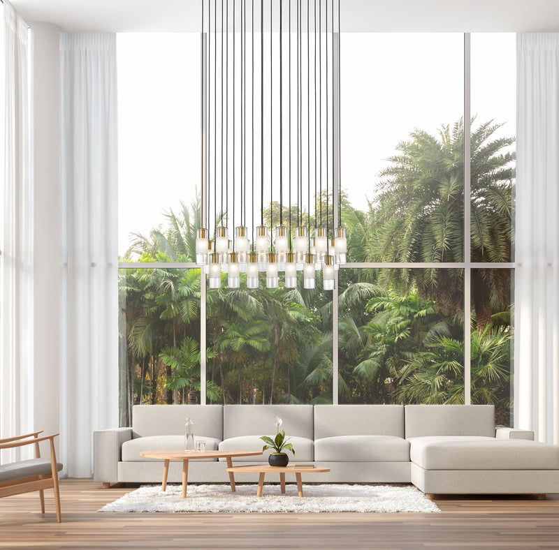 Alton 23 Light 54" Linear Pendant in Modern Gold in a room setting