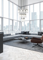 Alton 27 Light 36" Pendant in Brushed Nickel in a room setting