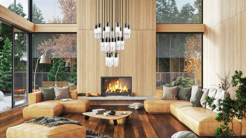Alton 27 Light 36" Pendant in Matte Black in a room setting