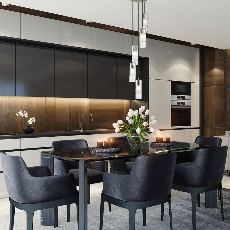 Alton 5 Light 12" Pendant in Brushed Nickel in a room setting