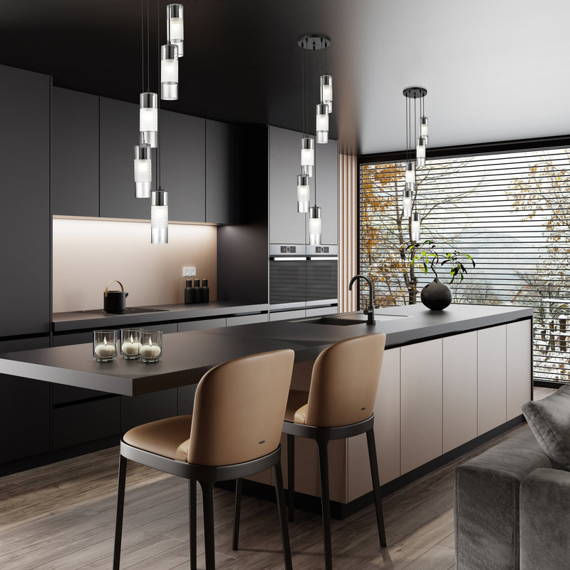 Alton 5 Light 12" Pendant in Matte Black in a room setting