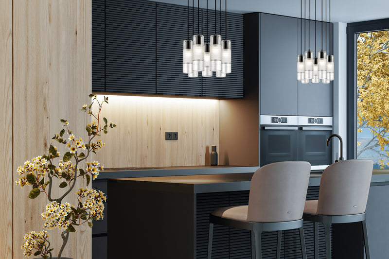 Alton 7 Light 18" Pendant in Matte Black in a room setting