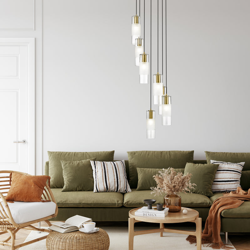 Alton 7 Light 18" Pendant in Modern Gold in a room setting