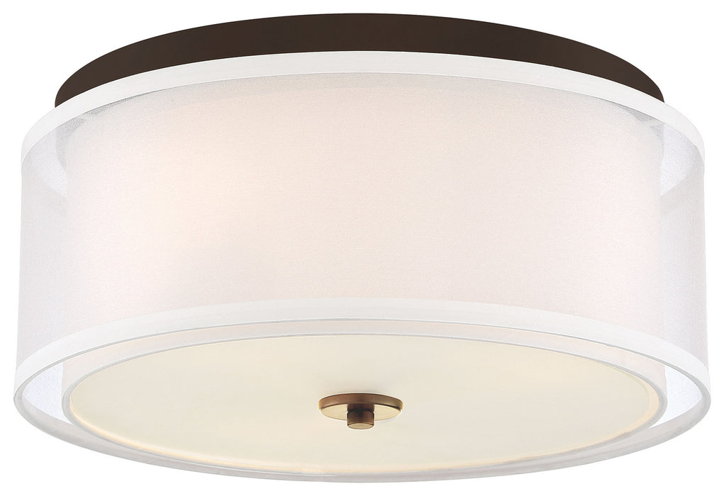 Studio 5 Flush Mount in Painted Bronze with Natural Brushed Brass with Fabric Shade