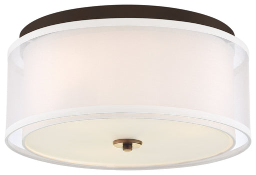 Studio 5 Flush Mount in Painted Bronze with Natural Brushed Brass with Fabric Shade