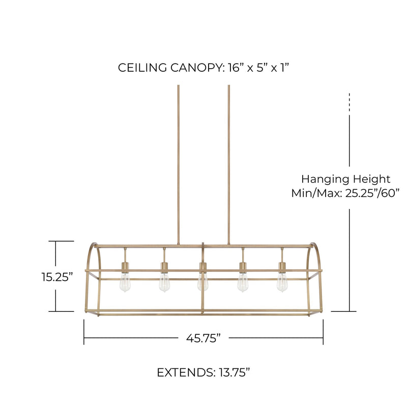 Aubrey 5-Light Linear Chandelier in Aged Brass