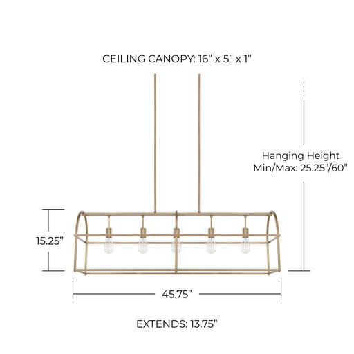 Aubrey 5-Light Linear Chandelier in Aged Brass