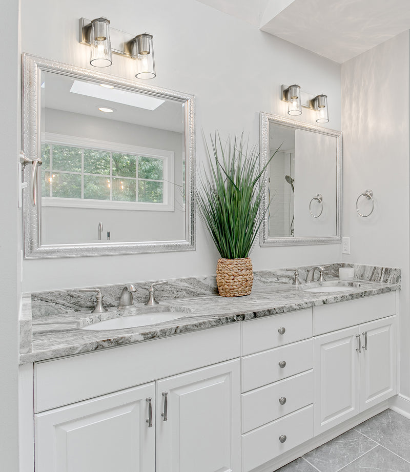 Titus 2 Light 16" Vanity in Brushed Nickel in a room setting