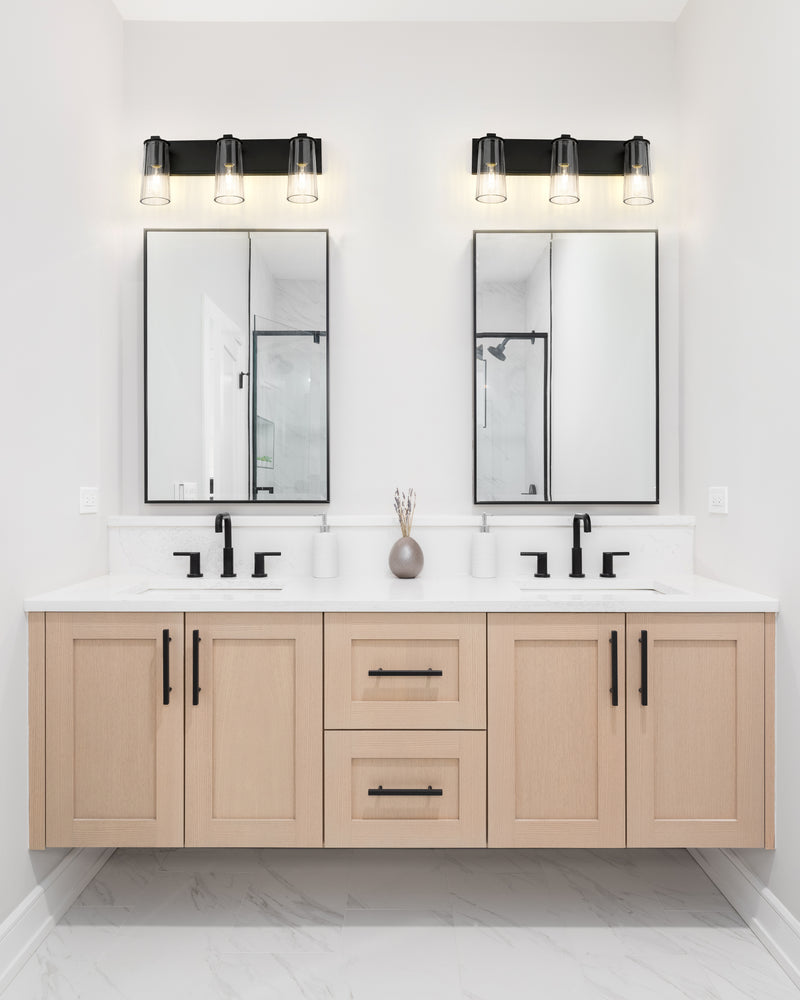 Titus 3 Light 24" Vanity in Matte Black in a room setting