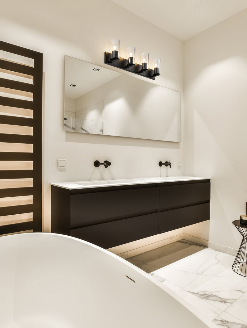 Titus 4 Light 32" Vanity in Matte Black in a room setting