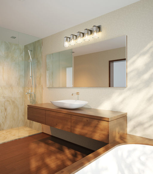 Titus 5 Light 40" Vanity in Brushed Nickel in a room setting