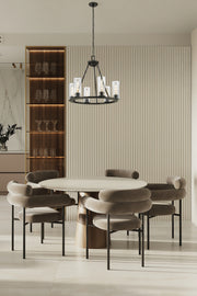 Titus 6 Light 26" Chandelier in Matte Black in a room setting