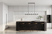 Titus 7 Light 63.5" Linear Pendant in Matte Black in a room setting