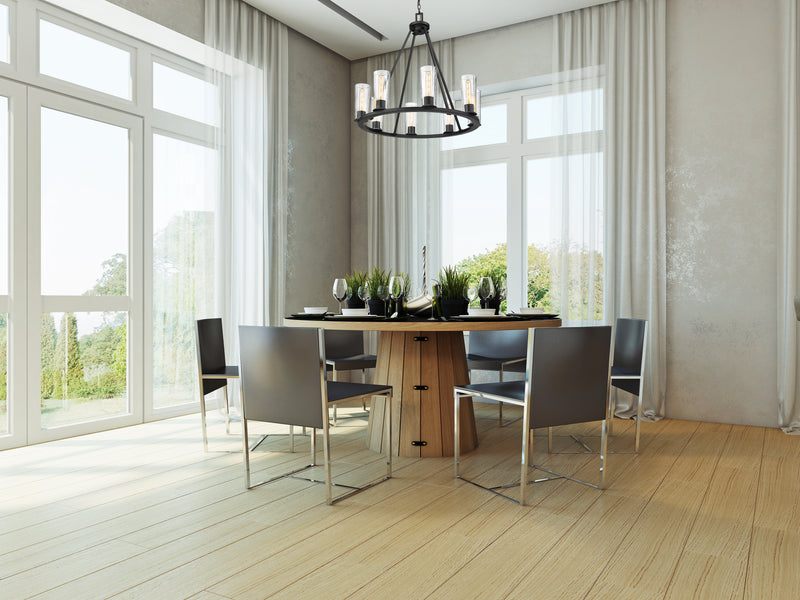 Titus 8 Light 33" Chandelier in Matte Black in a room setting