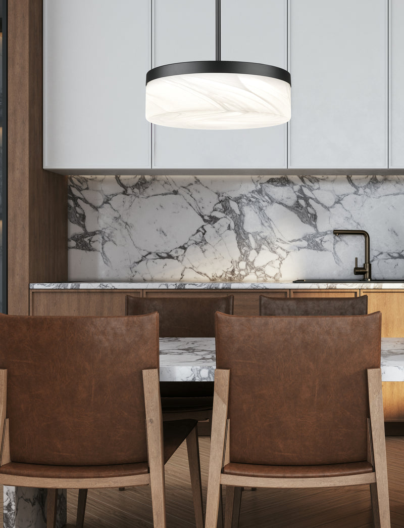 Renaud 1 Light 13" Pendant in Matte Black in a room setting