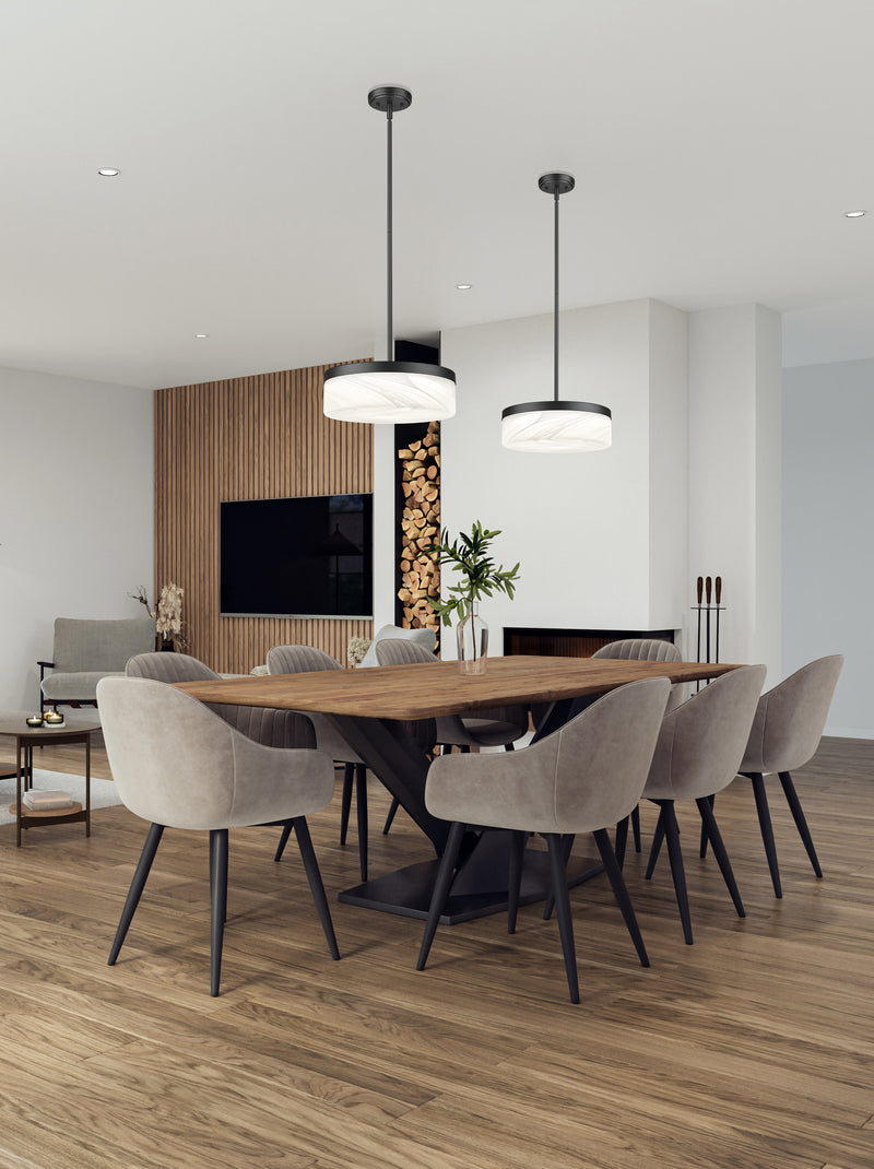 Renaud 1 Light 13" Pendant in Matte Black in a room setting