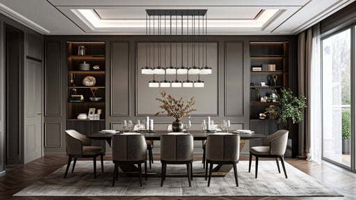 Renaud 17 Light 46.75" Linear Pendant in Matte Black in a room setting