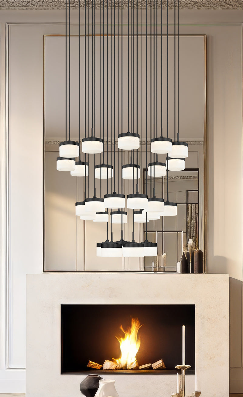 Renaud 27 Light 40.75" Pendant in Matte Black in a room setting