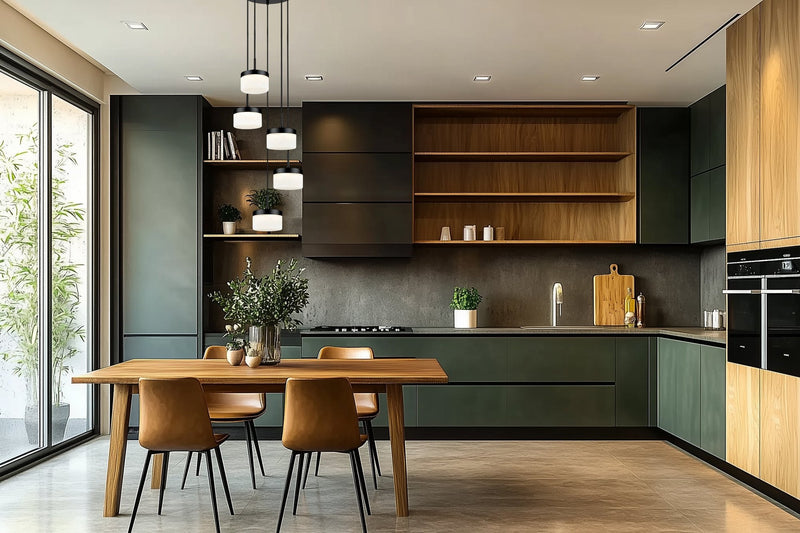 Renaud 5 Light 15.75" Pendant in Matte Black in a room setting