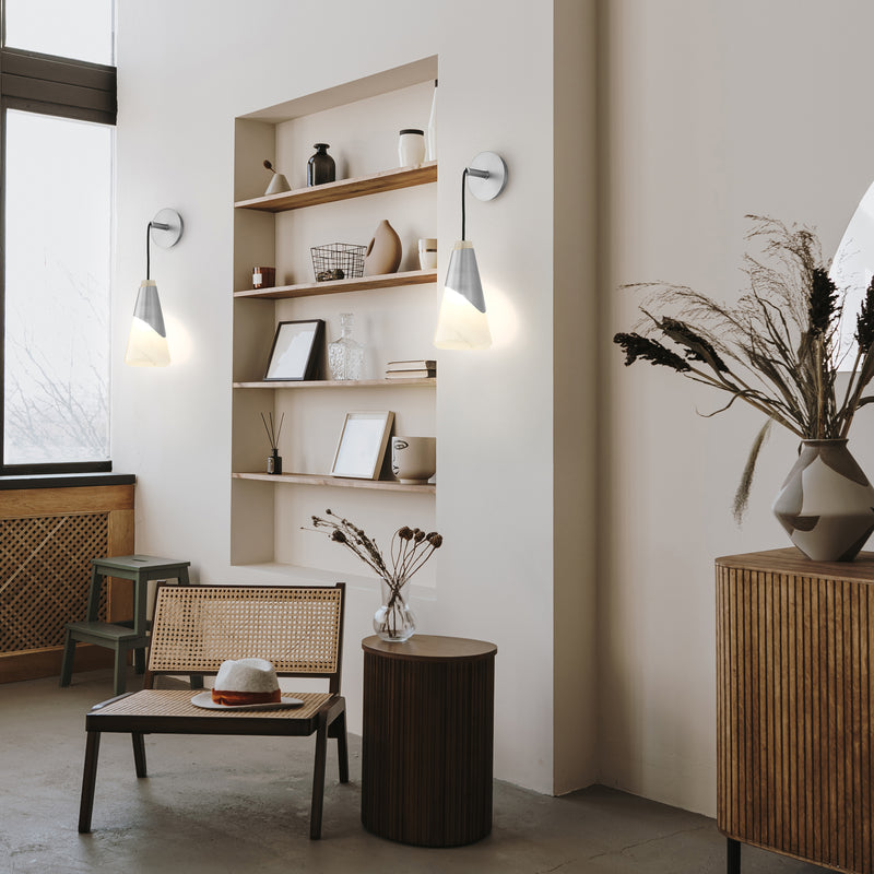 Aimie 1 Light 6" Wall Sconce in Brushed Nickel in a room setting