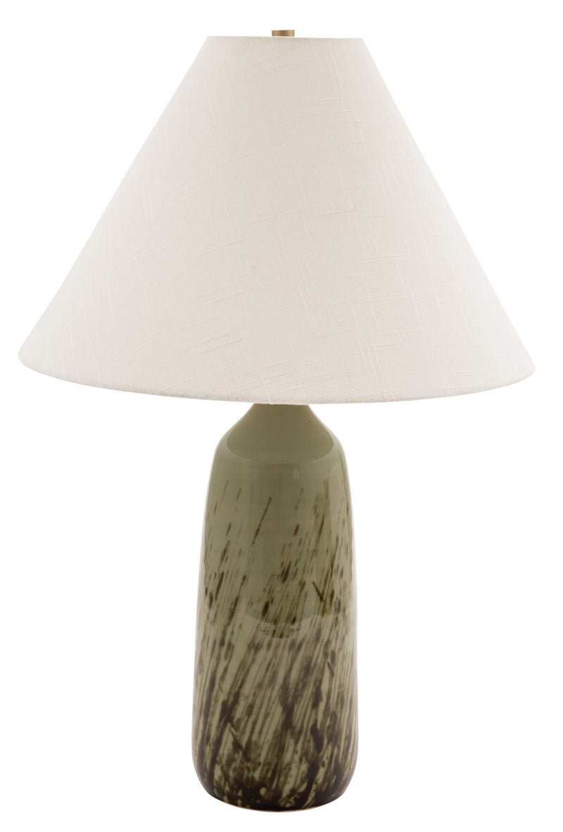 25 Inch Scatchard Table Lamp in Decorated Celadon in Decorated Celadon with Cream Linen Hardback