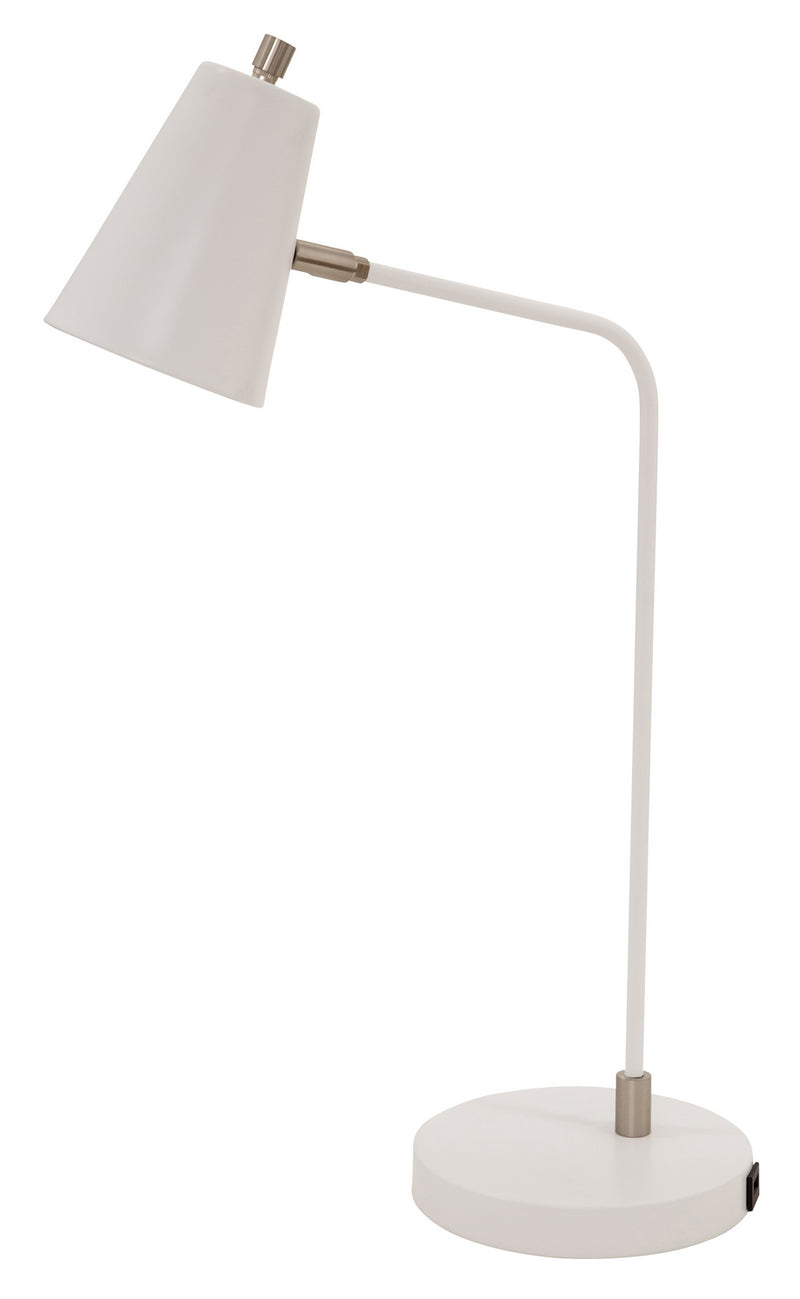 Kirby LED task Lamp in White with Satin Nickel Accents and USB port