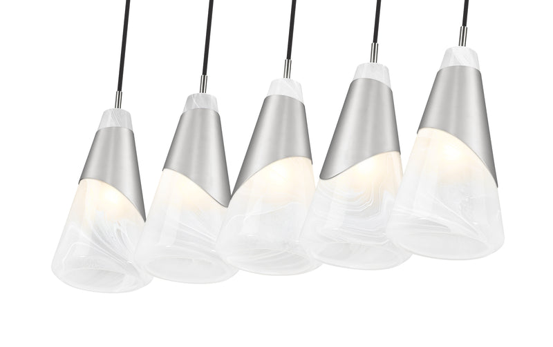 Aimie 5 Light 42" Linear Pendant, 13.25" Tall in Brushed Nickel