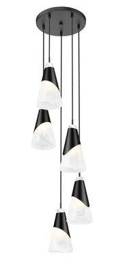 Aimie 5 Light 12" Pendant, 13.25" Tall in Matte Black