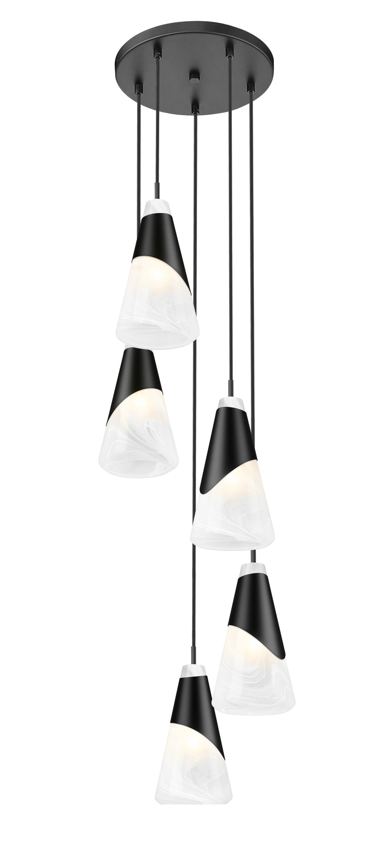 Aimie 5 Light 12" Pendant, 13.25" Tall in Matte Black