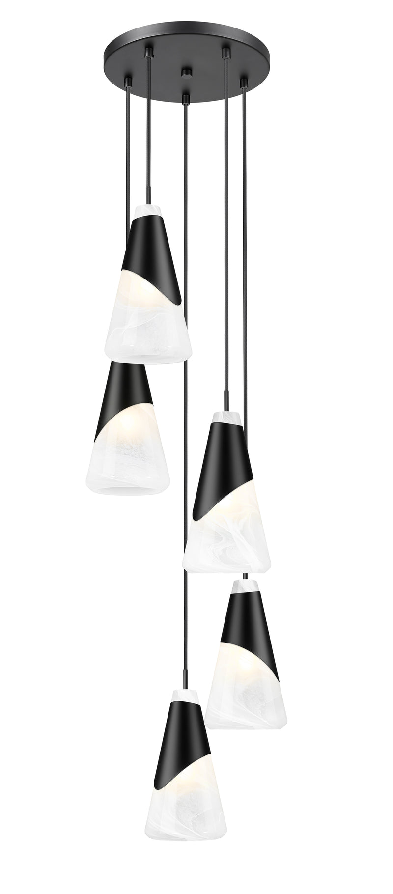 Aimie 5 Light 12" Pendant, 13.25" Tall in Matte Black
