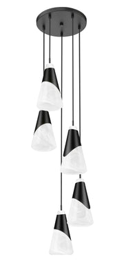 Aimie 5 Light 12" Pendant, 13.25" Tall in Matte Black