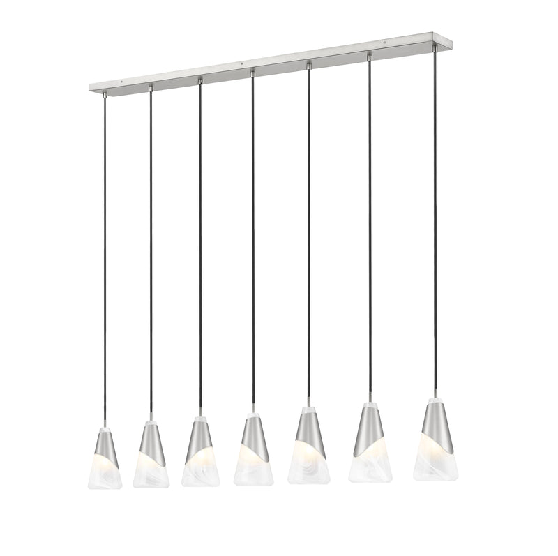 Aimie 7 Light 54" Linear Pendant, 13.25" Tall in Brushed Nickel