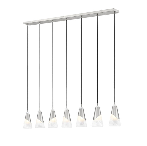 Aimie 7 Light 54" Linear Pendant, 13.25" Tall in Brushed Nickel