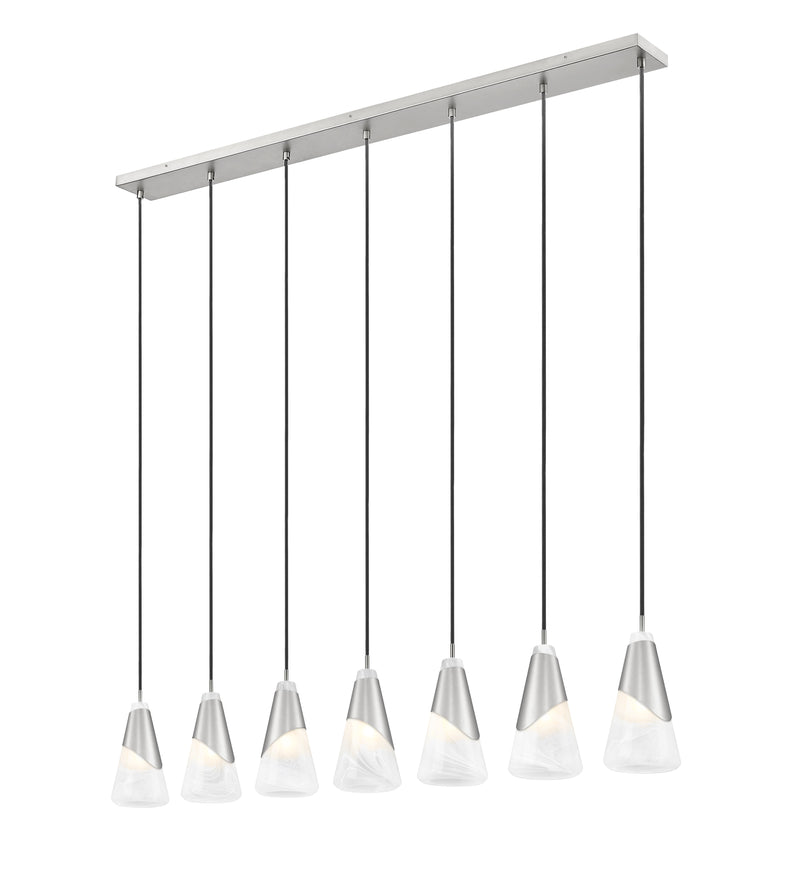Aimie 7 Light 54" Linear Pendant, 13.25" Tall in Brushed Nickel