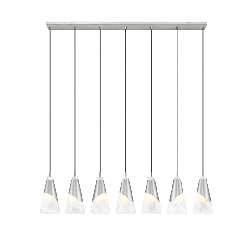 Aimie 7 Light 54" Linear Pendant, 13.25" Tall in Brushed Nickel