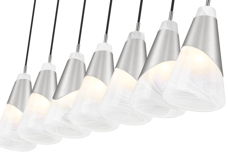 Aimie 7 Light 54" Linear Pendant, 13.25" Tall in Brushed Nickel