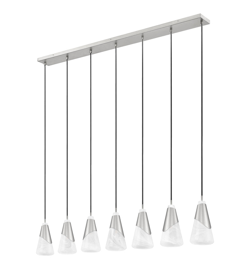 Aimie 7 Light 54" Linear Pendant, 13.25" Tall in Brushed Nickel