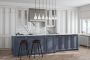 Aimie 7 Light 54" Linear Pendant, 13.25" Tall in Brushed Nickel in a room setting