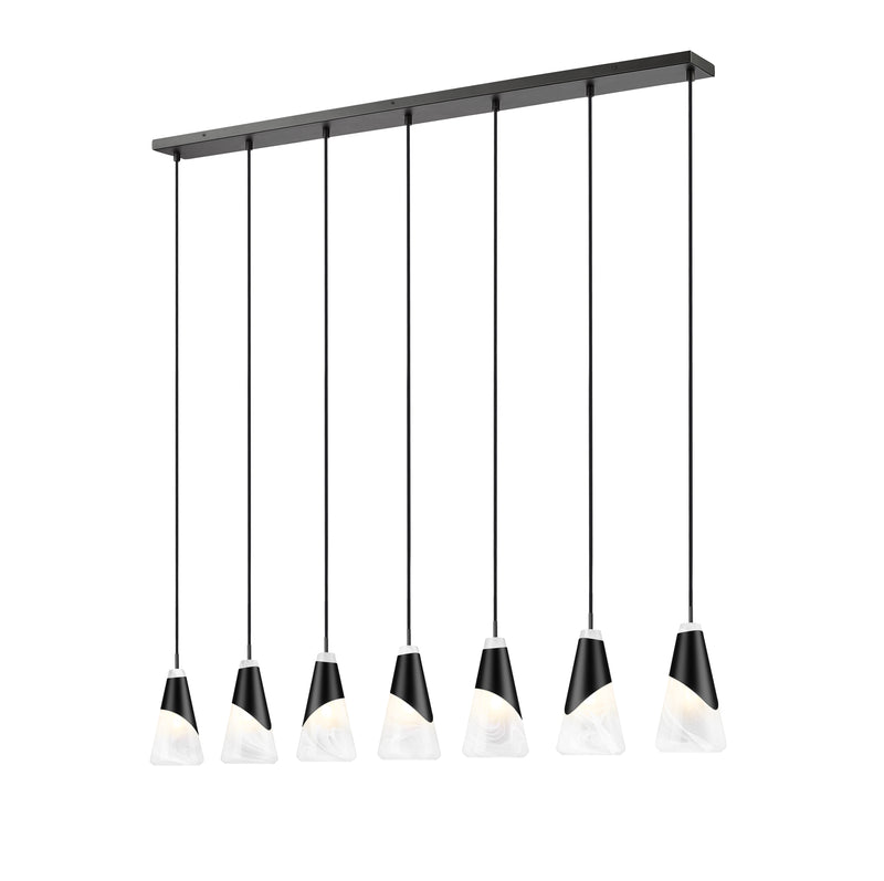 Aimie 7 Light 54" Linear Pendant, 13.25" Tall in Matte Black