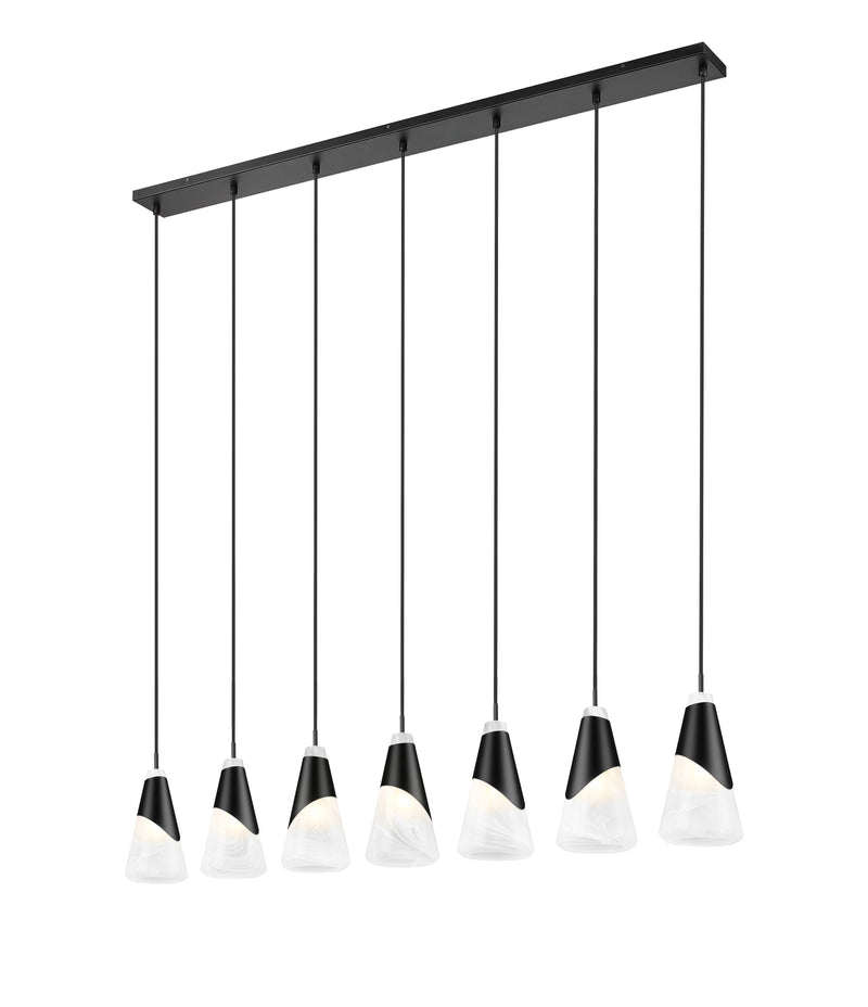 Aimie 7 Light 54" Linear Pendant, 13.25" Tall in Matte Black