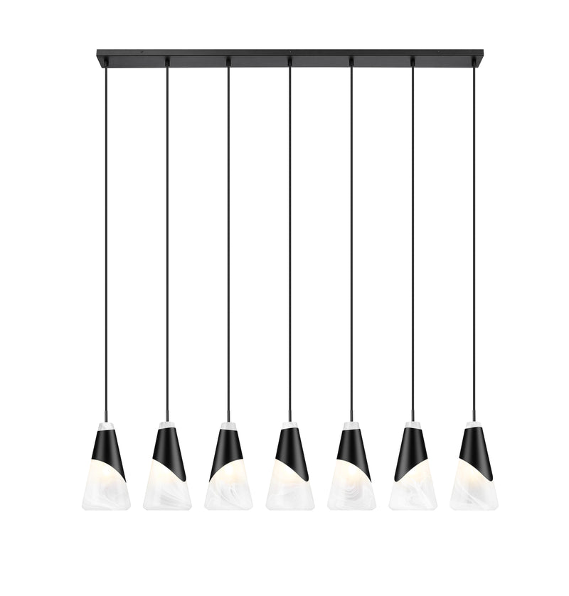 Aimie 7 Light 54" Linear Pendant, 13.25" Tall in Matte Black