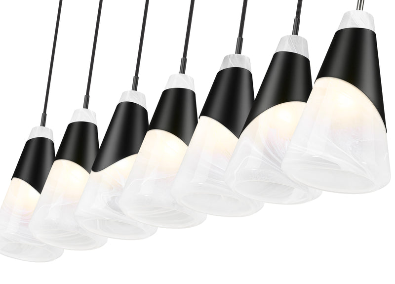 Aimie 7 Light 54" Linear Pendant, 13.25" Tall in Matte Black